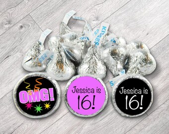 Milestone Birthday Hershey Kiss Stickers: Personalized Party Favors - Set of 108