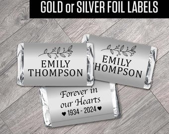 Personalized Memorial Hershey's Miniatures Labels: Silver or Gold Foil (Set of 42)