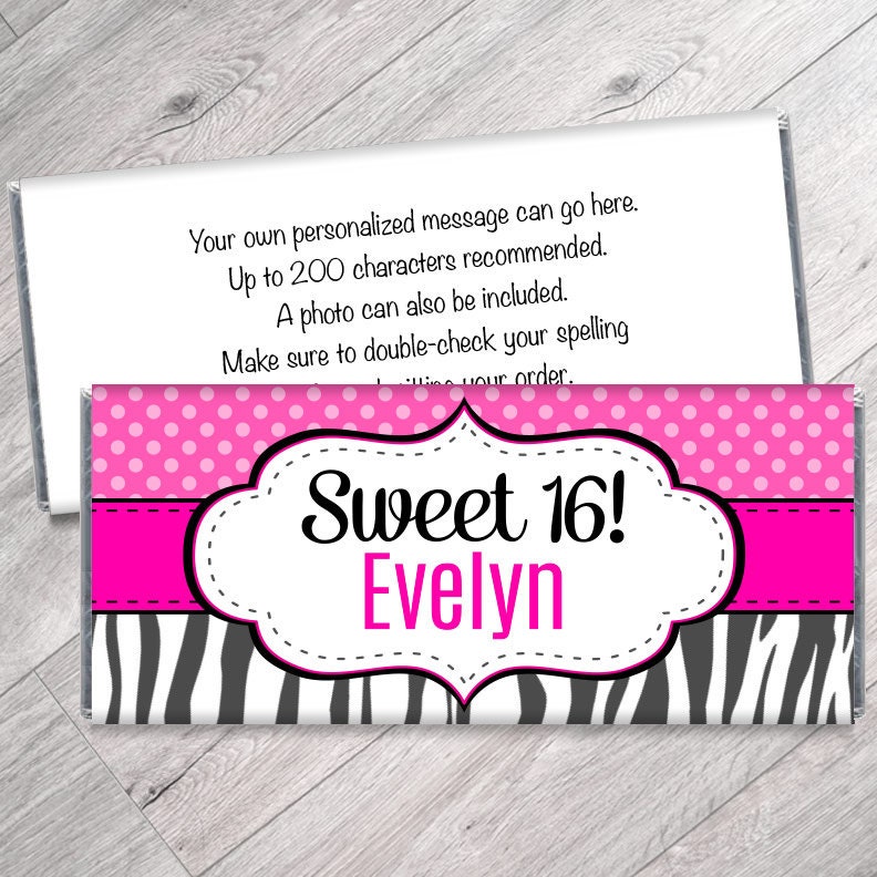 Girl's Sweet 16 Personalized Candy Bar Wrappers - 16th Birthday Party ...