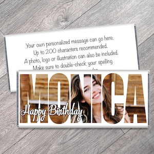 Personalized Photo Cutout Candy Bar Wrappers - Photo Personalized Birthday Party Favors - Candy Wrapper with Photo - Set of 12
