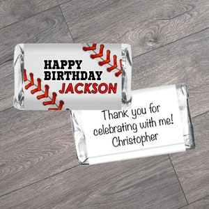 Baseball Mini Candy Bar Labels. Baseball Mini Candy Bar Stickers for Miniature Chocolates. Baseball Themed Birthday Favors. Set of 42.