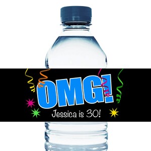 OMG Water Bottle Labels. Milestone Birthday Decorations. OMG Water Bottle Stickers. 30, 40, 50, 60 any age - Set of 10
