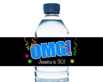 OMG Water Bottle Labels. Milestone Birthday Decorations. OMG Water Bottle Stickers. 30, 40, 50, 60 any age - Set of 10