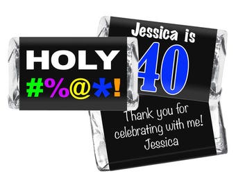 Set of 42 - Holy Bleep Miniatures Candy Bar Labels - 30th, 40th, 50th, 60th, Any Age - Adult Milestone Birthday Favors