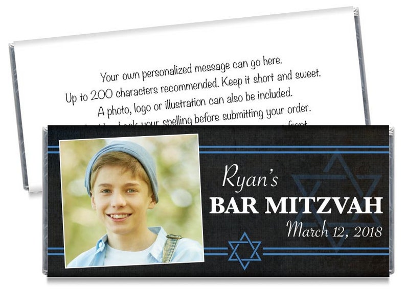 Bar Mitzvah Photo Candy Bar Wrappers, Bar Mitzvah Personalized Photo Party Favors image 1