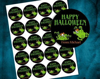 2" or 3" Round Personalized Monsters Halloween Labels, Halloween Favor Bag Labels, Labels for Halloween Goodie Bags