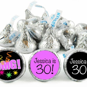 OMG Milestone Birthday Labels for Hershey&#39;s Kisses. Milestone Adult, Kid Kiss Stickers. 40, 50, 60 any age - Set of 108