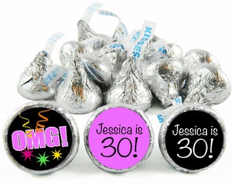 OMG Milestone Birthday Labels for Hershey's Kisses. Milestone Adult, Kid Kiss Stickers. 40, 50, 60 any age - Set of 108