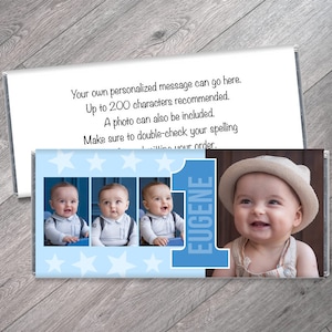We Print - 4 Photo Boy Birthday Candy Bar Wrappers - 1st Birthday, any age, Candy Bar Wrappers - Chocolate Birthday Party Favors - Set of 12
