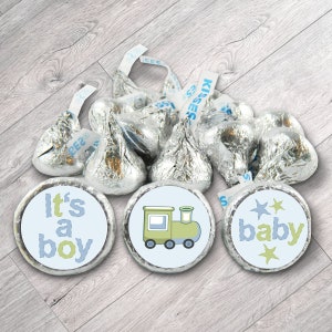 Set of 108 - Boy Baby Shower Stickers for Hershey&#39;s Kisses with Train. Train Theme Baby Shower Favors - Train Kiss Stickers - #IDBBS610