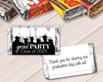 Grad Party Graduation Mini Candy Bar Labels - Silhouette Mini Candy Favors - Mini Candy Stickers for Graduation - Set of 42
