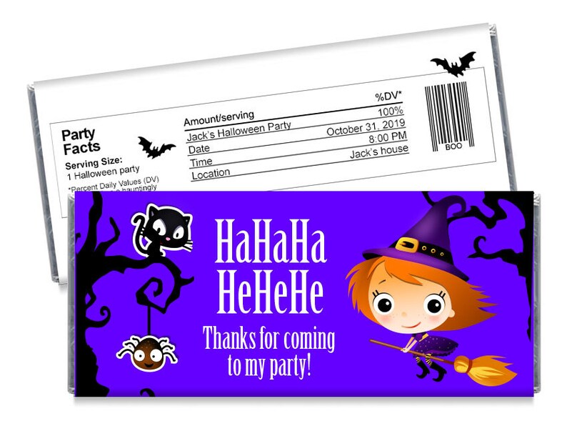 Halloween Candy Bar Wrappers. Trick or Treat Handouts. Witch Halloween