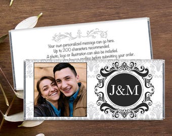 Any Color, Paisley Monogram Wedding Candy Bar Wrappers - Personalized with Photo Wedding Candy Bar Wrappers - Personalized Wedding Favors