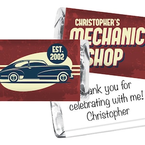 Vintage Car Mechanic Shop Mini Candy Bar Labels. Vintage Car Mini Candy Bar Wrappers. Car Party Favors. Set of 42.