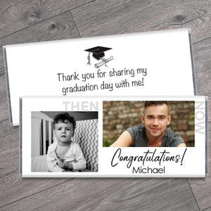 We Print - Child and Current Photo Wrappers - 2 Photo Personalized Photo Graduation Candy Bar Wrappers - Grad Party Favors - Set of 12
