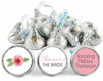 Personalized Bridal Shower Kiss Stickers: Floral Candy Labels, Set of 108