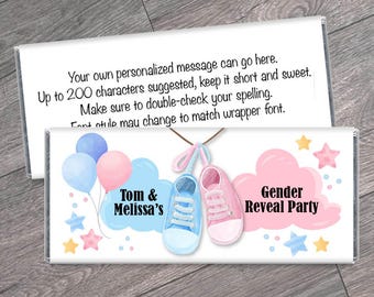 Gender Reveal Candy Bar Wrappers - Boy or Girl Shoes Gender Reveal Baby Shower Favors - Gender Reveal Chocolate Wrappers - Set of 12