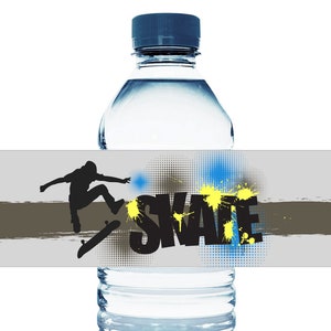 Grunge Skate Party Water Bottle Labels. Skateboard Party Decorations. Grunge Skate Water Bottle Stickers - Set of 10