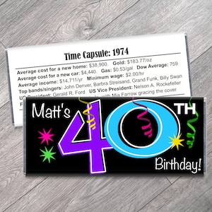 40th, 50th, 60th, any Year. Birthday Candy Bar Wrappers - Adult Milestone Favors. 30th, 40th, 50th, 60th Chocolate Favors - Set of 12