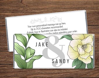 Wedding Candy Bar Wrappers with Yellow Flowers - Wedding Party Favors - Wedding Wrappers for Hershey's Chocolate - Set of 12