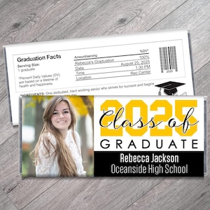We Print - Class of 2025 Graduation Candy Bar Wrappers with Photo - Personalized Graduation Favors - 2025 Graduation Celebration - Set of 12