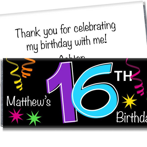 We print - 16th Birthday Candy Bar Wrappers - Celebrate a Sweet 16 with Personalized Favors. Sweet 16 Candy Bar Wrappers