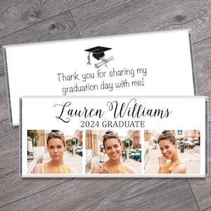 We Print - Class of 2025 - Personalized 3 Photo Graduation Candy Bar Wrappers - Candy Bar Graduation Favors - Grad Party Favors - Set of 12