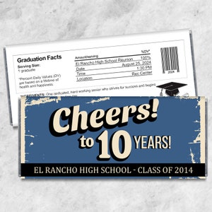 We Print - Cheers to Any Year School Reunion Candy Bar Wrappers. 10th, 20th, 30th, Any Year or Color Personalized Reunion Favors - Set of 12