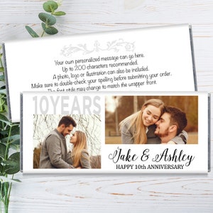 We Print - 2 Photo Wedding Anniversary Candy Bar Wrappers - 20th, 30th, 40th, 50th, any year,  Wedding Anniversary Party Favors - Set of 12