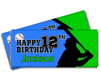 Silhouette Baseball Candy Bar Wrappers - Baseball Birthday Party Favors - Set of 12 - #IDBB144