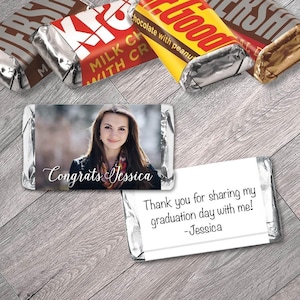 Class of 2026 Photo Mini Candy Bar Labels - Graduation Mini Candy Wrappers Photo and Name - Mini Candy Wrappers for Graduation - Set of 42