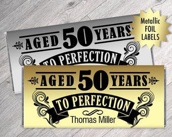 50th Birthday Candy Bar Wrappers - 42 White & Gold Stickers For Party Favors
