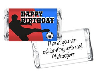 Soccer Silhouette Mini Candy Bar Labels. Soccer Mini Candy Bar Wrappers. Soccer Theme Birthday Favors. Set of 42.