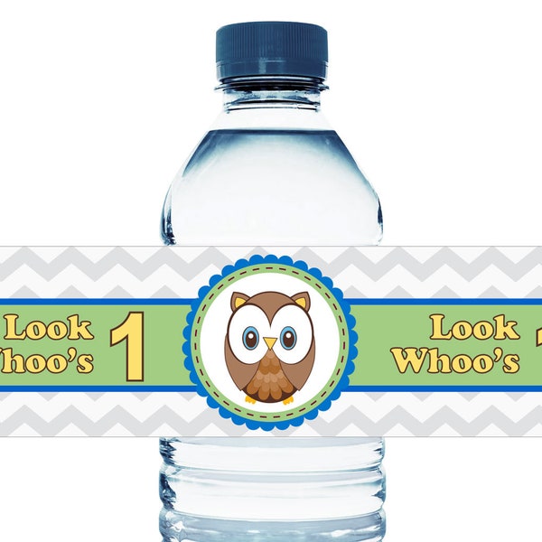 1st Birthday, any age, Look Whoo's One Water Bottle Labels. Pink and Brown Owl Theme Party Favors. Owl Water Bottle Stickers - Set of 10