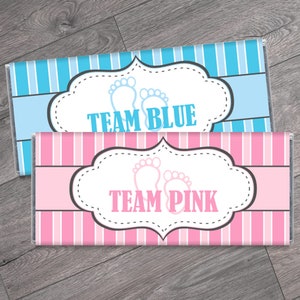 Team Pink Team Blue with Stripes Baby Shower Candy Bar Wrappers - Gender Reveal Baby Shower Favors - Gender Reveal Chocolates - Set of 12