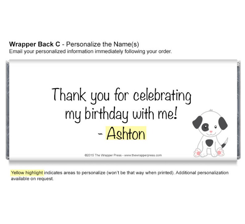 #IDBB157 Puppies Boy Birthday Party Favors Puppies Boy Birthday Party Personalized Candy Bar Wrappers
