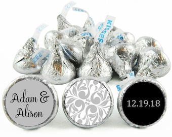 Set of 108 - Silver Wedding Stickers for Hershey's Kisses. Silver Wedding Anniversary Labels for Kisses - Wedding Party Favors - #IDWED710