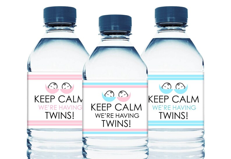 or Boy and Girl Twin Boys Twin Girls Set of 10 Keep Calm We/'re Having Twins Water Bottle Labels Favors for a Twin Baby Shower