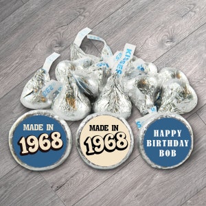 Made In Your Birth Year, Milestone Labels for Hershey&#39;s Kisses. Milestone Adult Kiss Stickers. 40, 50, 60 any age - Set of 108