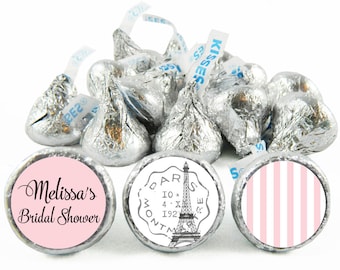 Pink Paris, any color, Bridal Shower Labels for Hershey's Kisses. Paris Bridal Shower Kiss Stickers - Bridal Shower Favors - Set of 108