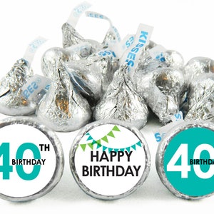 Streamer Stickers for Hershey&#39;s Kisses. Milestone Adult Birthday Labels. 30th, 40th, 50th, any age, and color. Set of 108