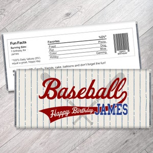 Retro Baseball Birthday Party Personalized Candy Bar Wrappers - Baseball Themed Party Favors - Set of 12 - #IDBB144