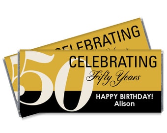 Celebrating 40th, 50th, 60th, 70th, 80th, 90th  - Any Age, Any Color, Adult Birthday Candy Bar Wrappers - Adult Milestone Favors - Set of 12