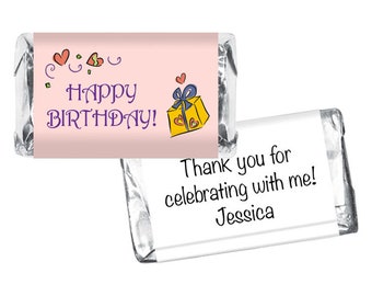 Birthday Present Mini Candy Bar Labels - Birthday Wrappers for Miniature Chocolates - Birthday Stickers for Birthday Favors - Set of 42