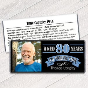 Aged to Perfection with Photo Candy Bar Wrappers, Chocolate Wrappers, Adult Milestone Favors 50th, 60th, 70th, 80th Any Age - Set of 12