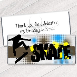 We Print - Grunge Skate Candy Bar Wrappers - Skateboarding Birthday Party Favors - Set of 12 - #IDBB153