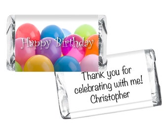 Balloons Birthday Mini Candy Bar Labels - Balloons Wrappers for Miniature Chocolates - Set of 42