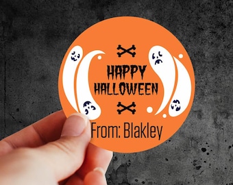 2" or 3" Round Label Personalized Ghosts Halloween Labels, Halloween Favor Bag Labels, Labels for Halloween Goodie Bags