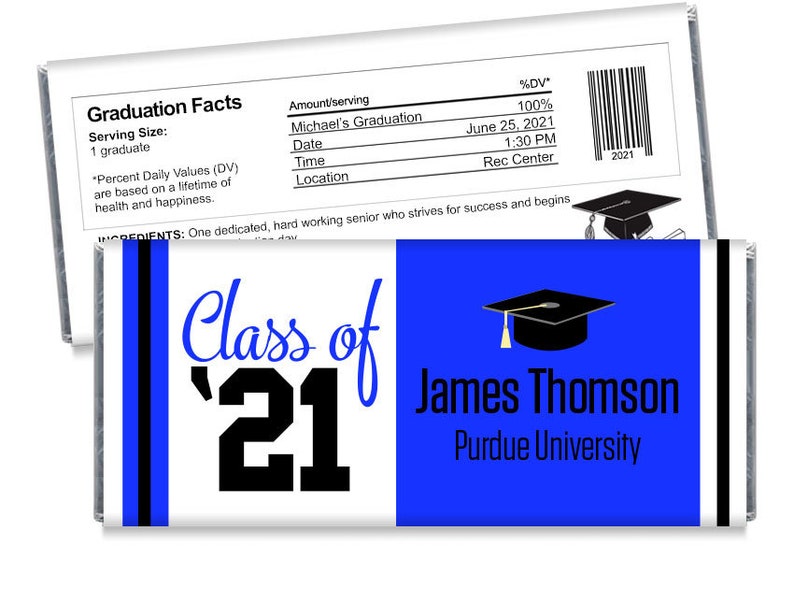 FREE Foil 2018 Personalized Candy Bar Wrappers for Graduation ~ Buy Wrapped Candy Bars or Wrappers Only ~ 1.55 oz Hershey Bar SET OF 12