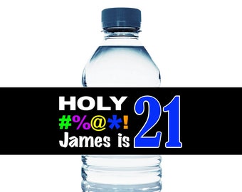 Holy Bleep Milestone Birthday Water Bottle Labels. Any Age, Color. Adult Birthday Water Bottle Stickers - Set of 10